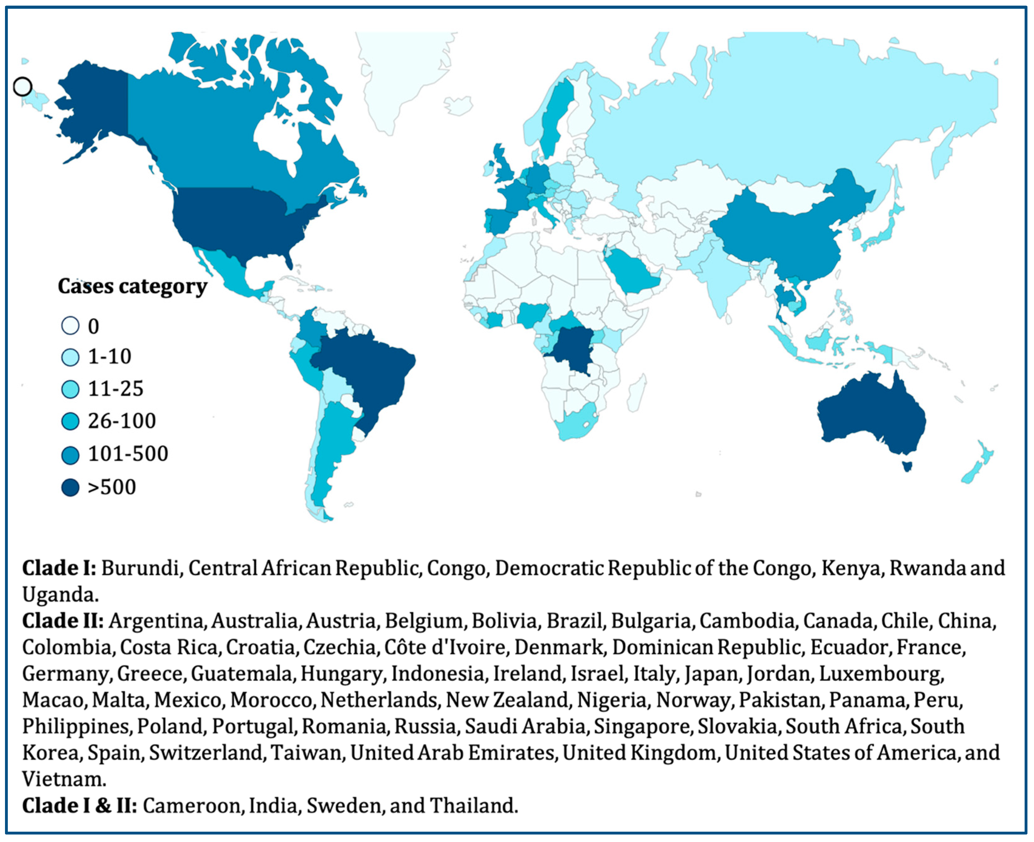Global map of mpox outbreak in 2024 from CDC (1 January 2024).