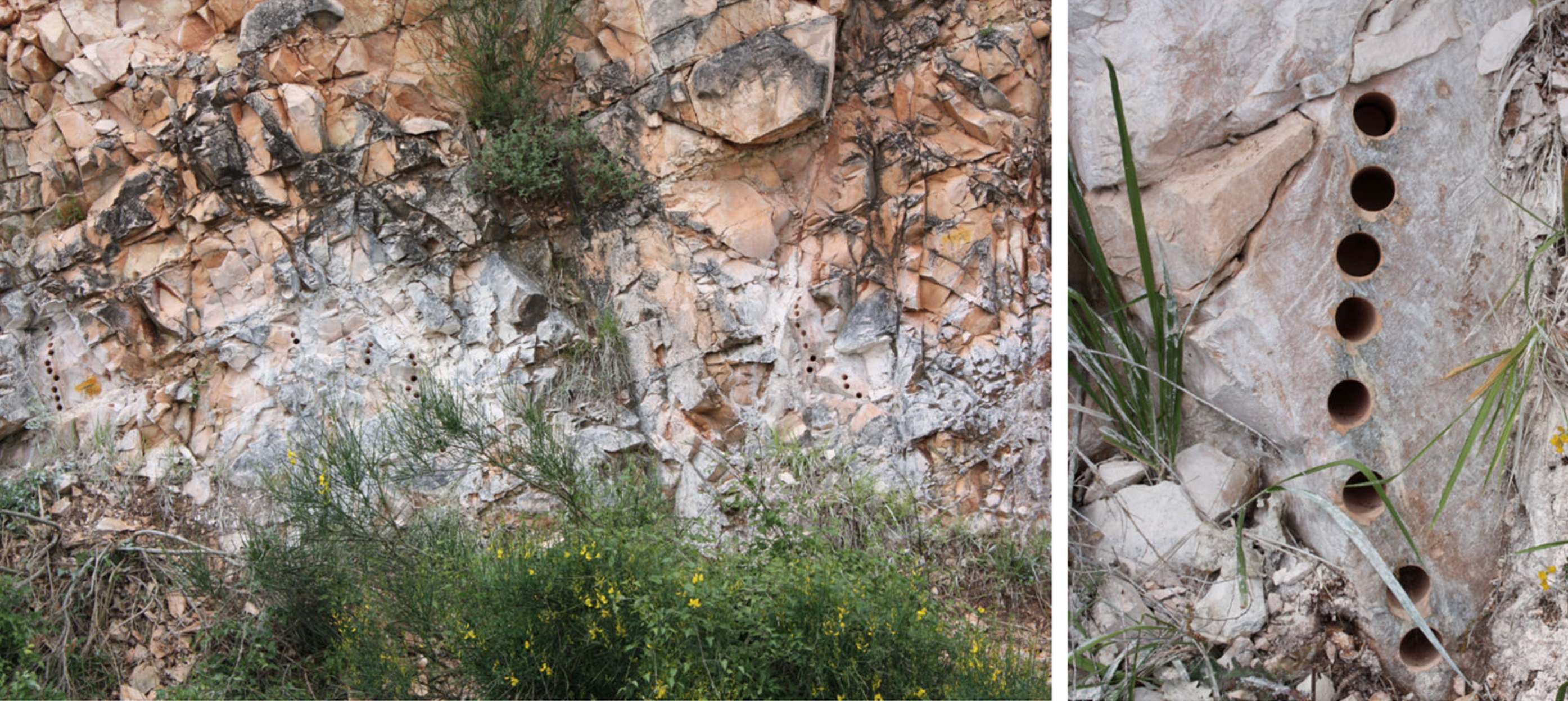 High-resolution sampling on the road cut west of the Apiro Dam lake, in the Central Apennine Mountains of Italy.
This particular locality crosses the boundary of a major geomagnetic reversal, known as the Chron 33R / 33N transition, dated close to 80 million years ago. An amazingly high fraction of oriented samples from these localities yields superb records of the ancient magnetic field at the time they formed. 