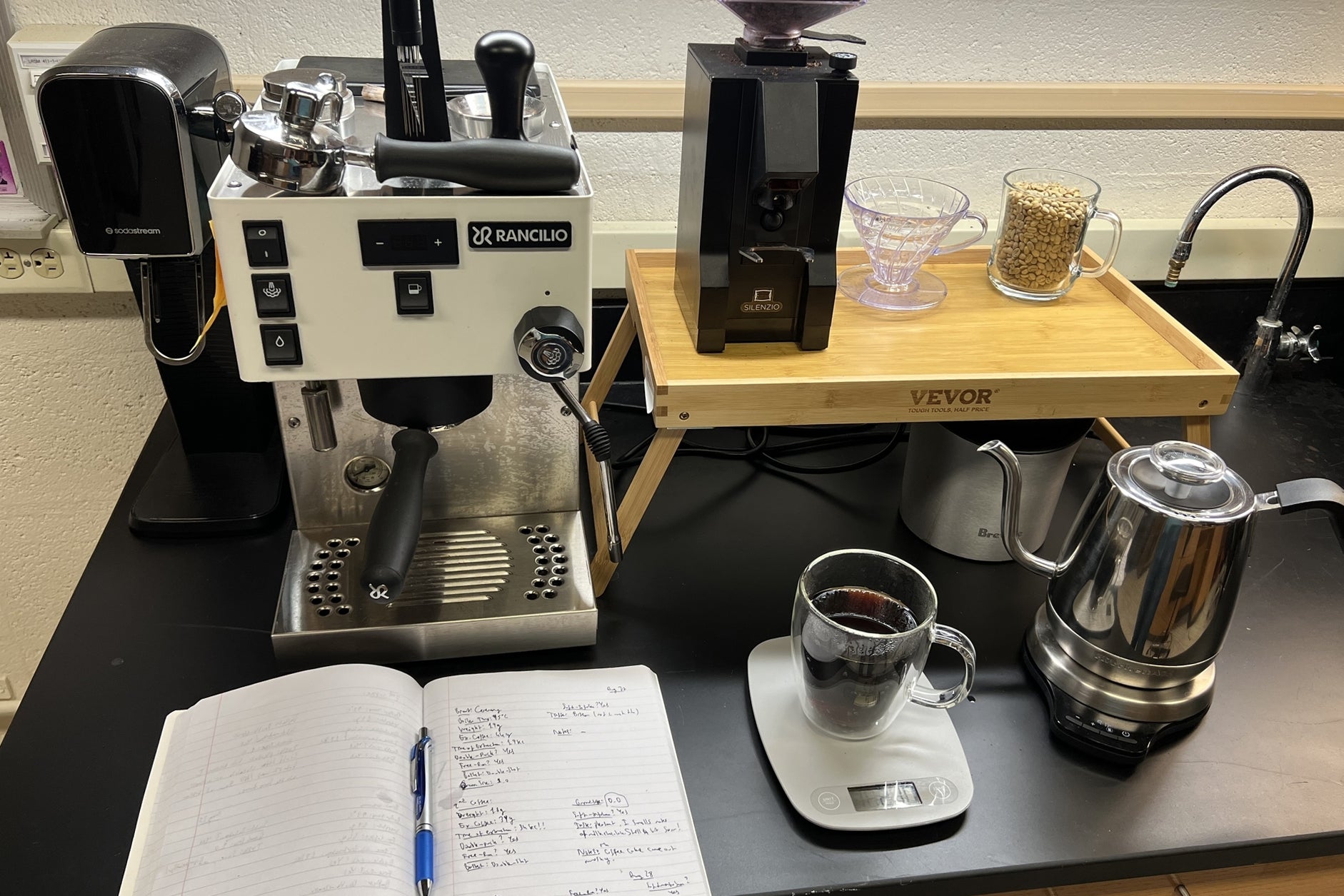 In the Arnold Mathijssen lab, researchers used a gooseneck kettle, coffee grinder, and a pour-over setup alongside precise measurements and high-speed analysis to study the fluid dynamics and mechanics of coffee brewing to uncover ways to maximize flavor with fewer grounds. The findings could help researchers understand fluid dynamics.