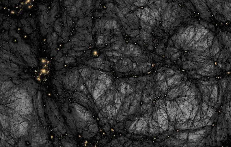 A simulation of the formation of dark matter structures from the early universe until today.