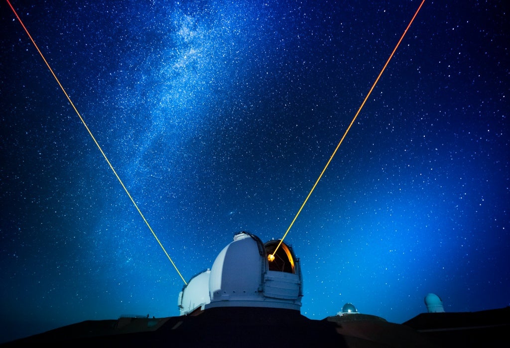 The Keck telescope housed in the W. M. Keck Observatory. 