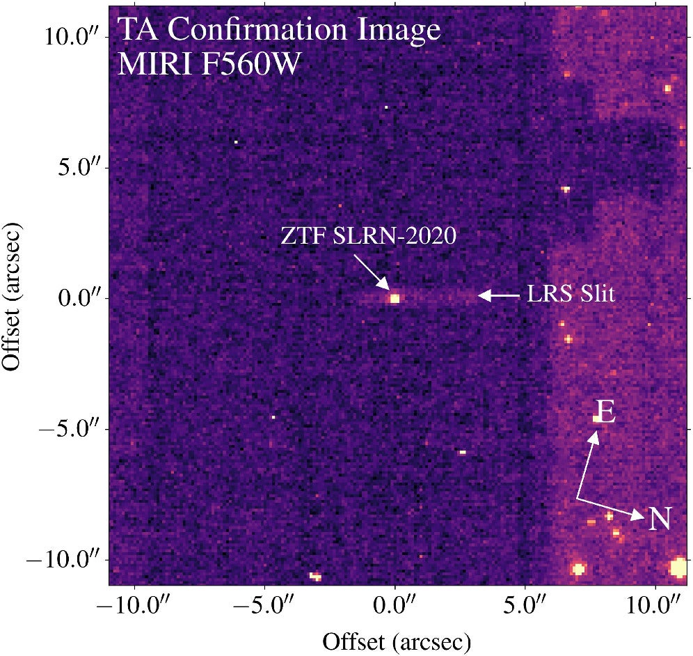 JWST/MIRI target acquisition (TA) confirmation image for the LRS observations of ZTF SLRN-2020 taken on 2022 September 5 with the F560W filter. 