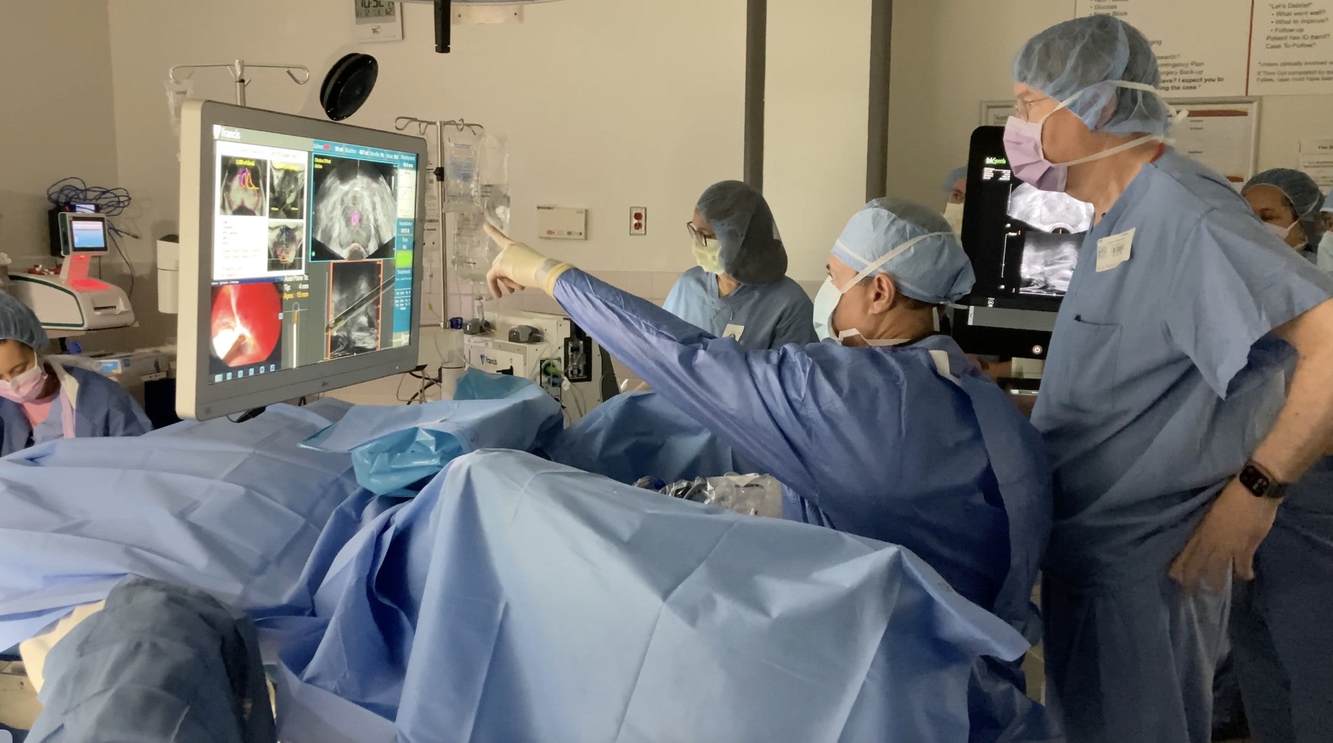 Andre Abreu, MD, performs a procedure using steam to destroy prostate cancer as part of a clinical trial to determine if a water vapor system is a safe and effective treatment for prostate cancer.