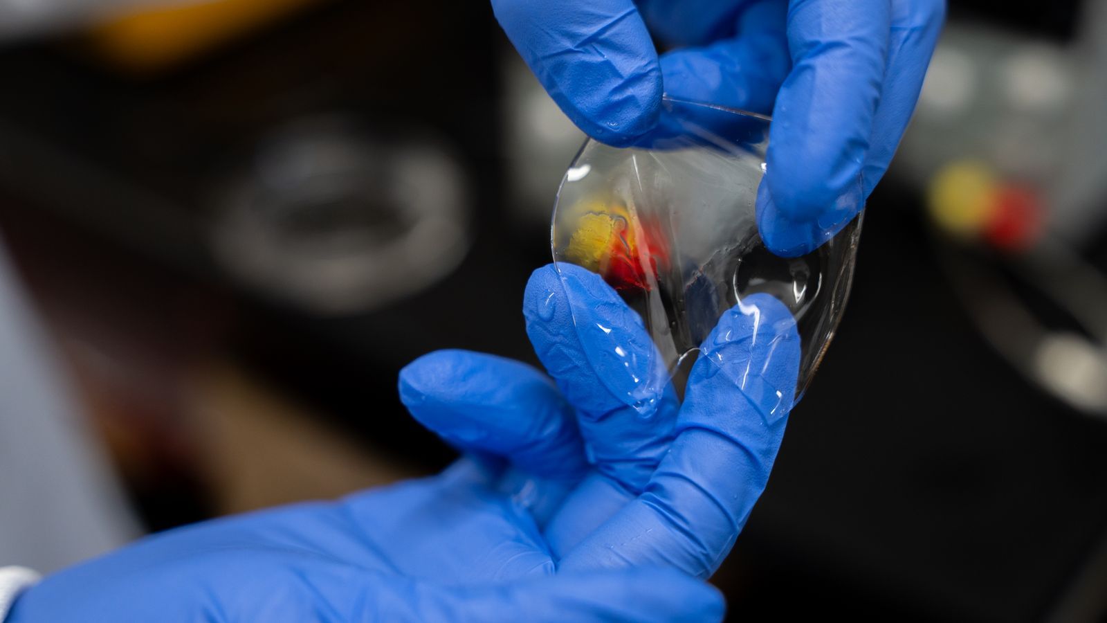 UNLV Lab undergraduate student researcher Areianna Eason interacts with hydrogel in the Da Kine Lab at University of Nevada, Las Vegas.