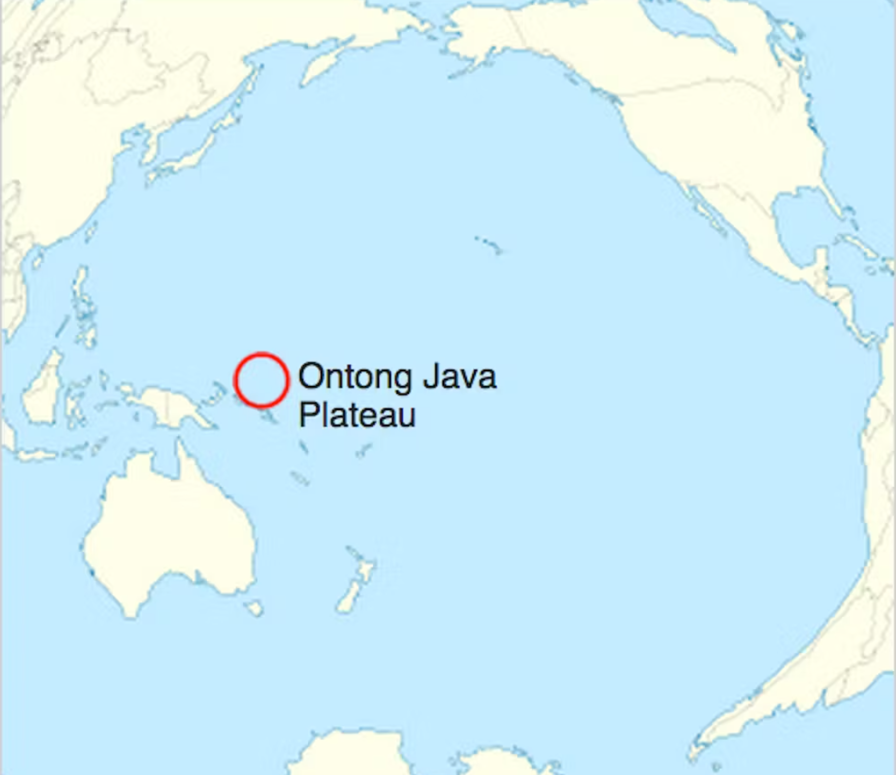 The massive Ontong Java Plateau in the mid-Pacific Ocean.