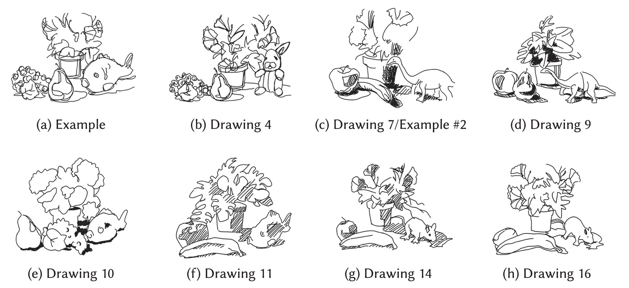 Selection of drawings for the study, informed by the pre-study results