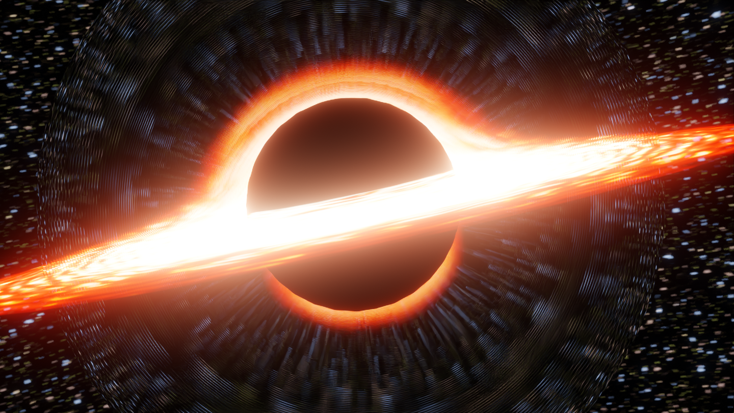 Light warps as it passes near black holes, looping around them to produce countless mirrored versions of the cosmos.