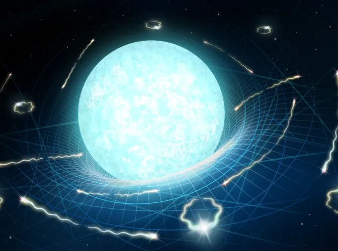 Artistic impression of a neutron star that is 'evaporating' slowly via Hawking-like radiation.