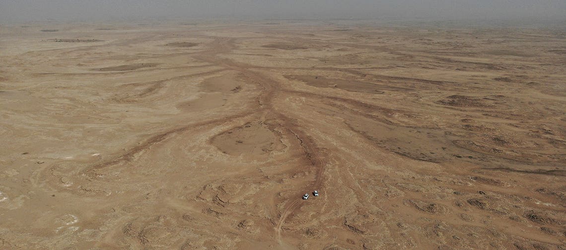 The team led by A. Zaki, S. Castelltort, and colleagues from KAUST studies traces of ancient river and lake systems in Northern Saudi Arabia and the Rub’ al Khali desert. The brown traces represent the beds of ancient streams, organized in dendritic drainage networks that are now abandoned.