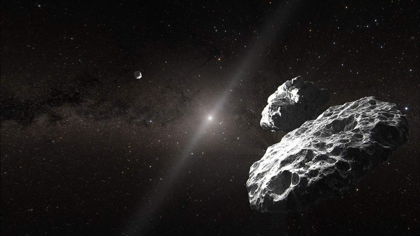 This artist's concept depicts one of the possible scenarios for the 148780 Altjira system in the solar system's Kuiper Belt.