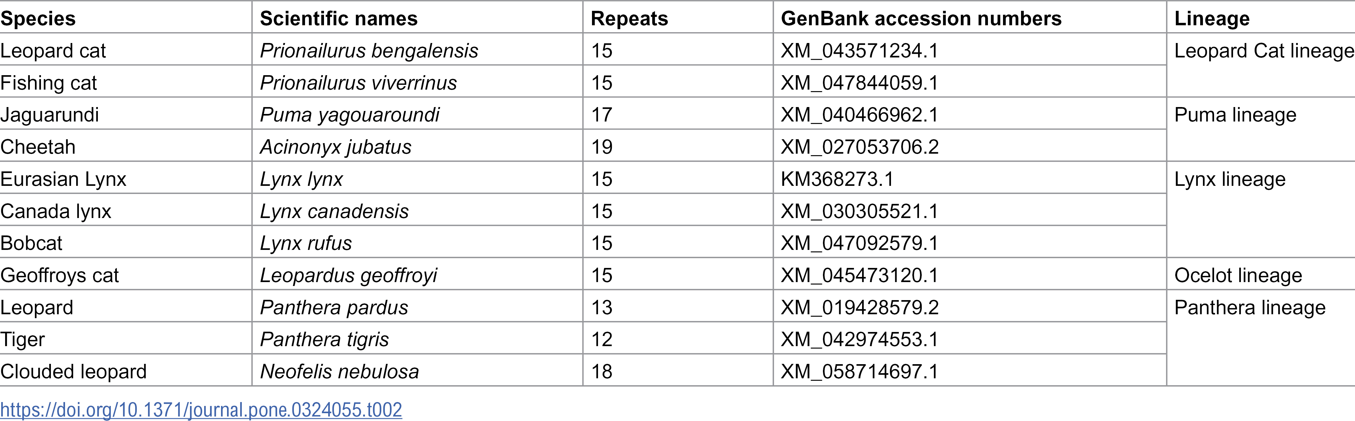 Table 2. Details of Felidae AR glutamine repeats.
