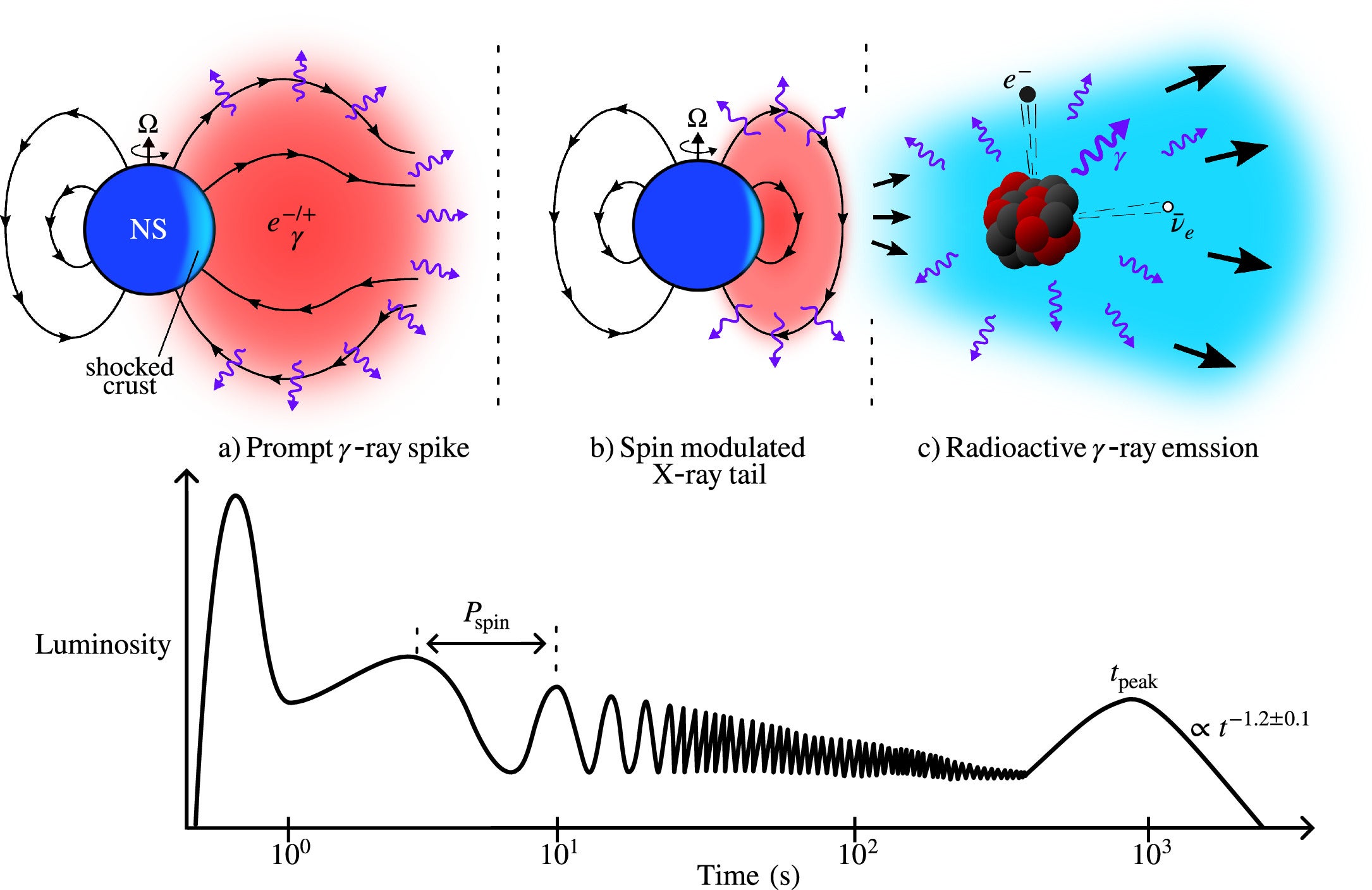 Schematic figure showing the three phases of high-energy emission following magnetar giant flares, as observed in the 2004 event from SGR 1806–20.