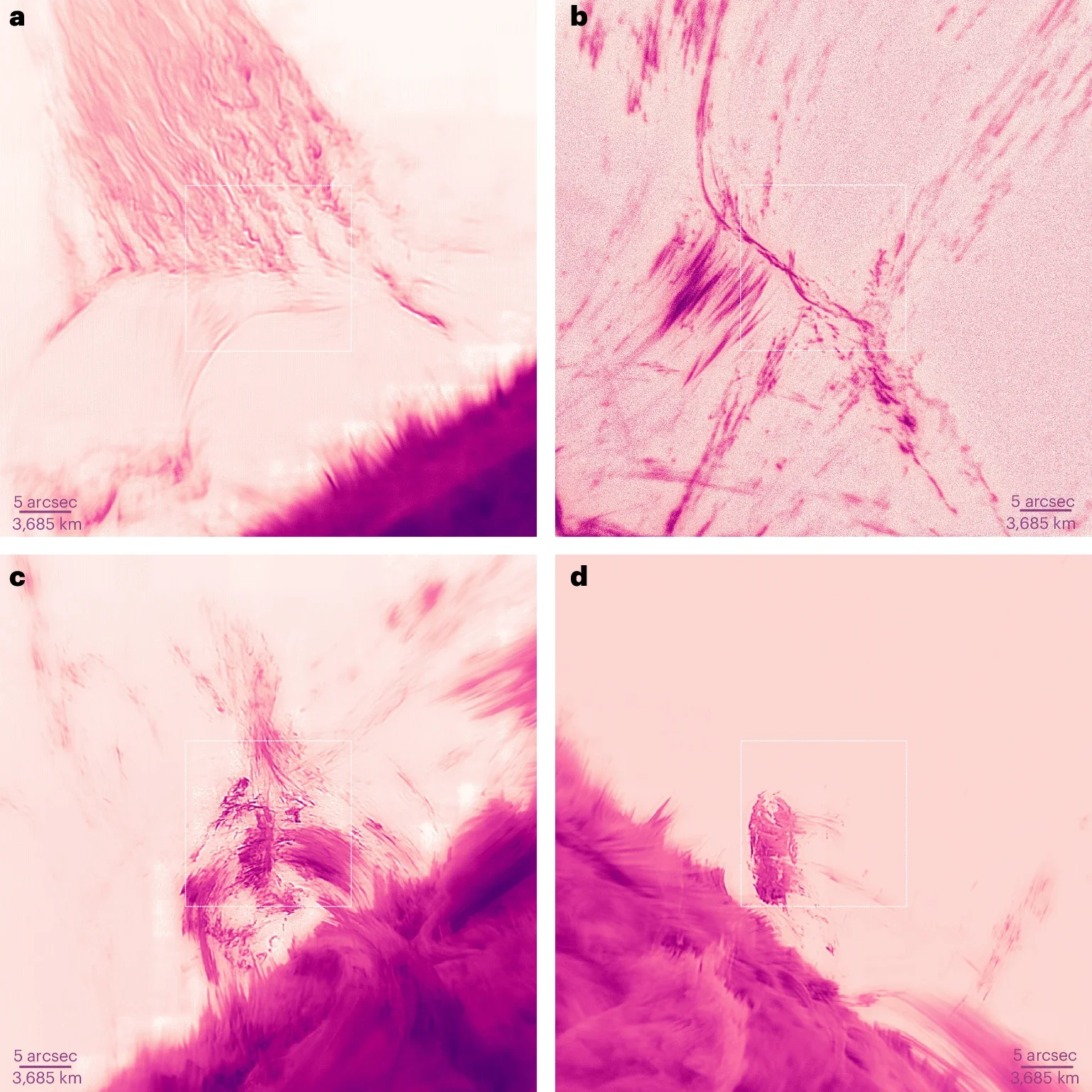 Examples of diverse Hα features outside the solar disk imaged with adaptive optics correction.