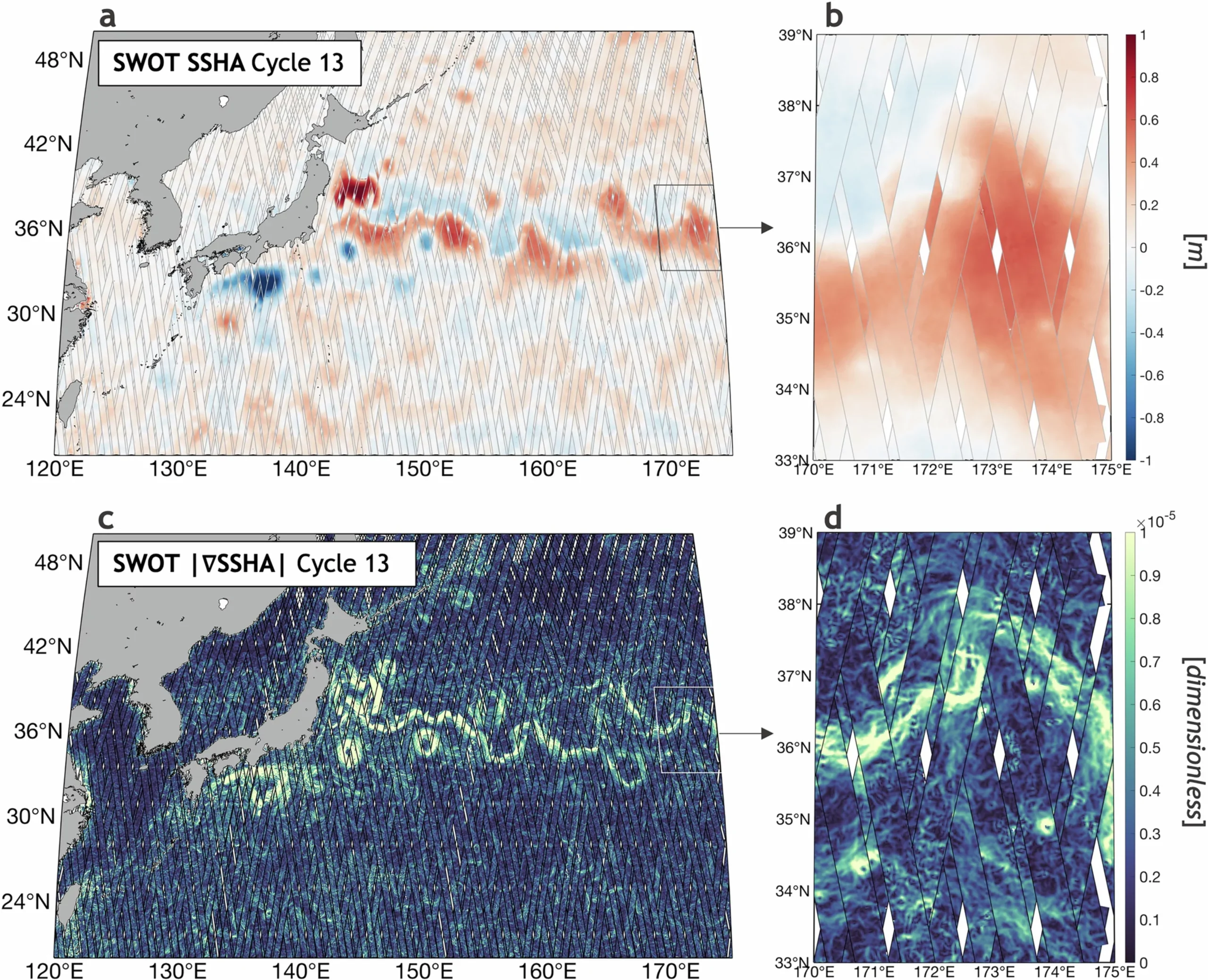 SWOT observes the Kuroshio Current jet and submesoscale instabilities.