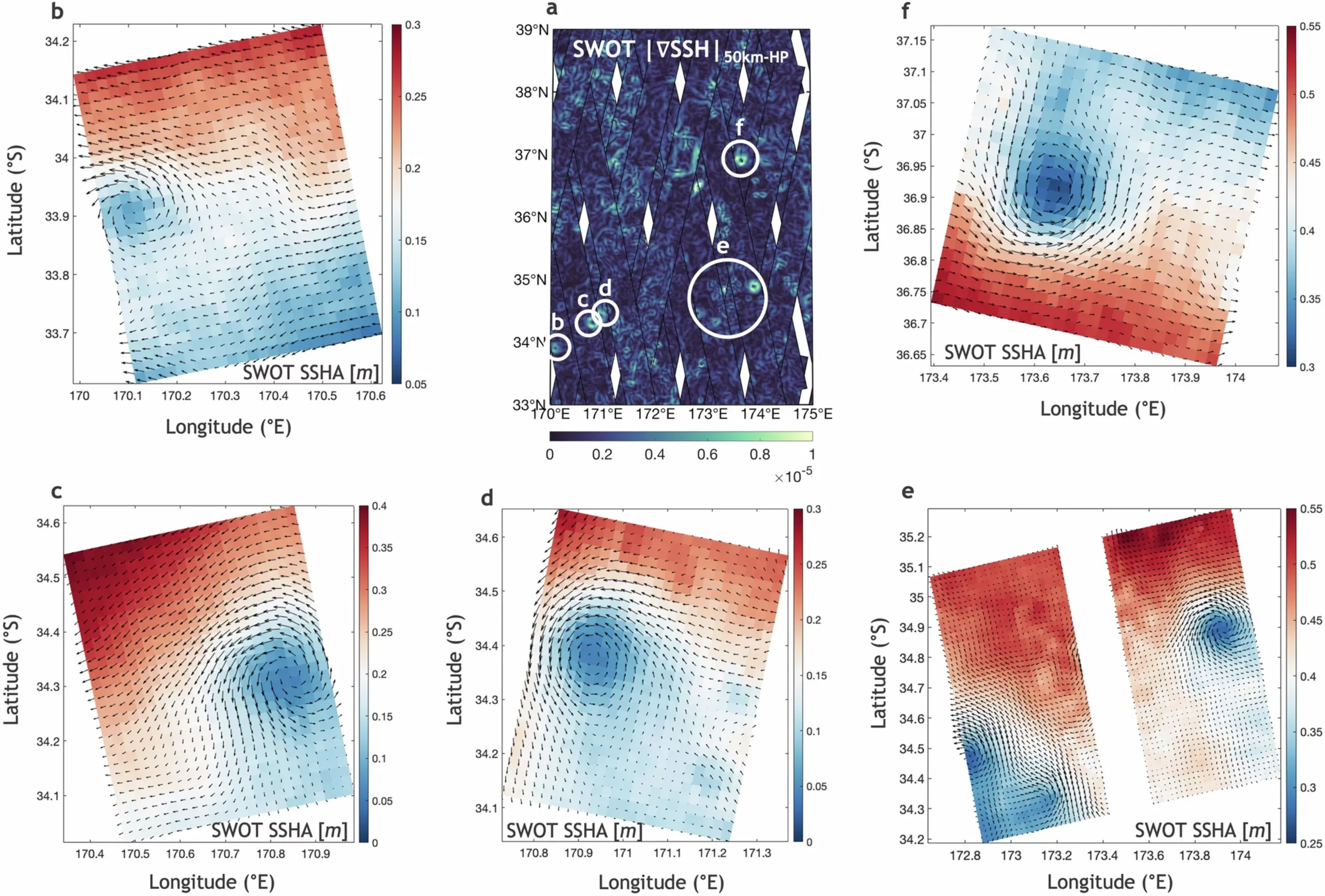 Submesoscale coherent eddies captured by SWOT in the Kuroshio Extension.