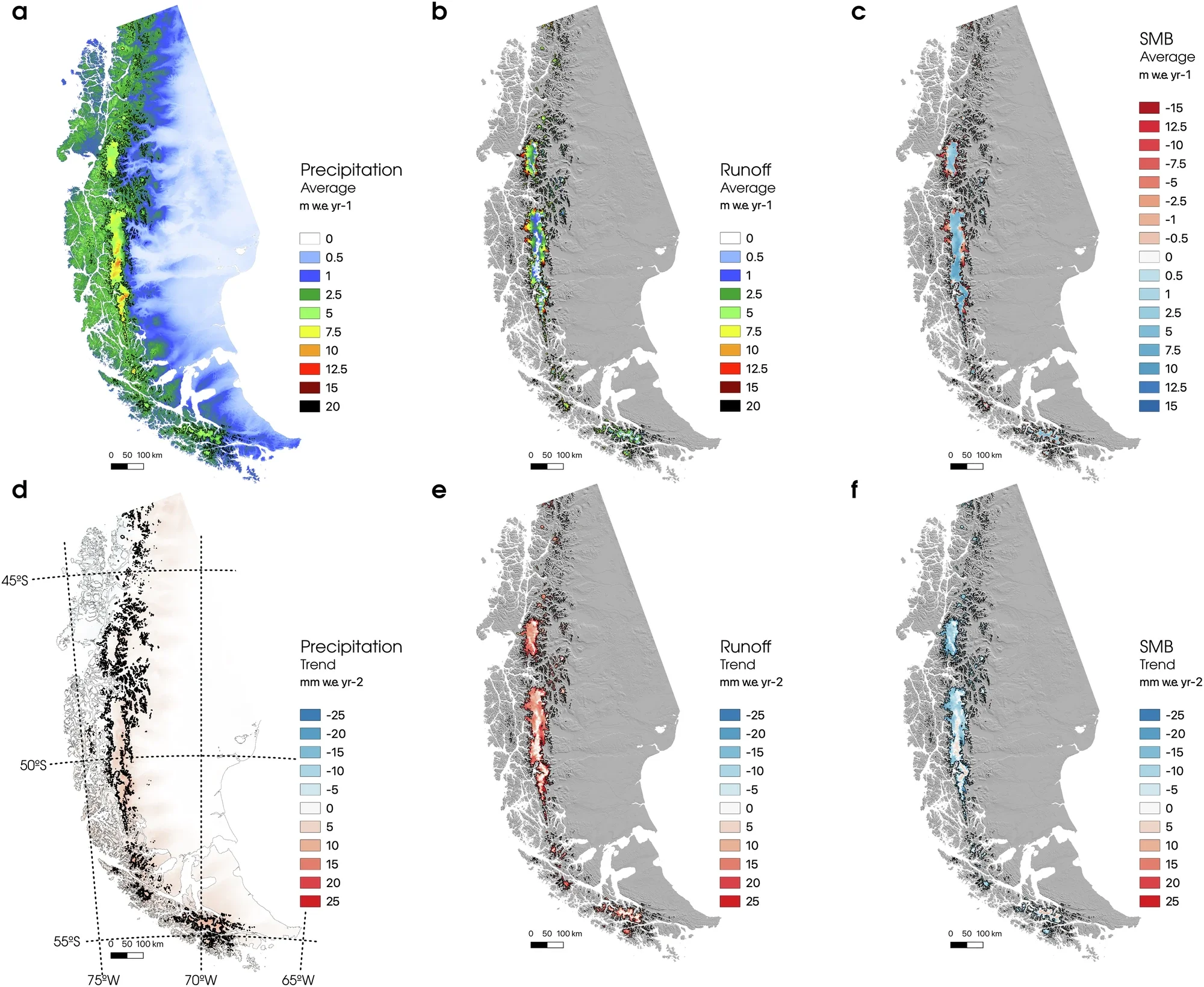 Long-term surface mass balance components and spatial trends.