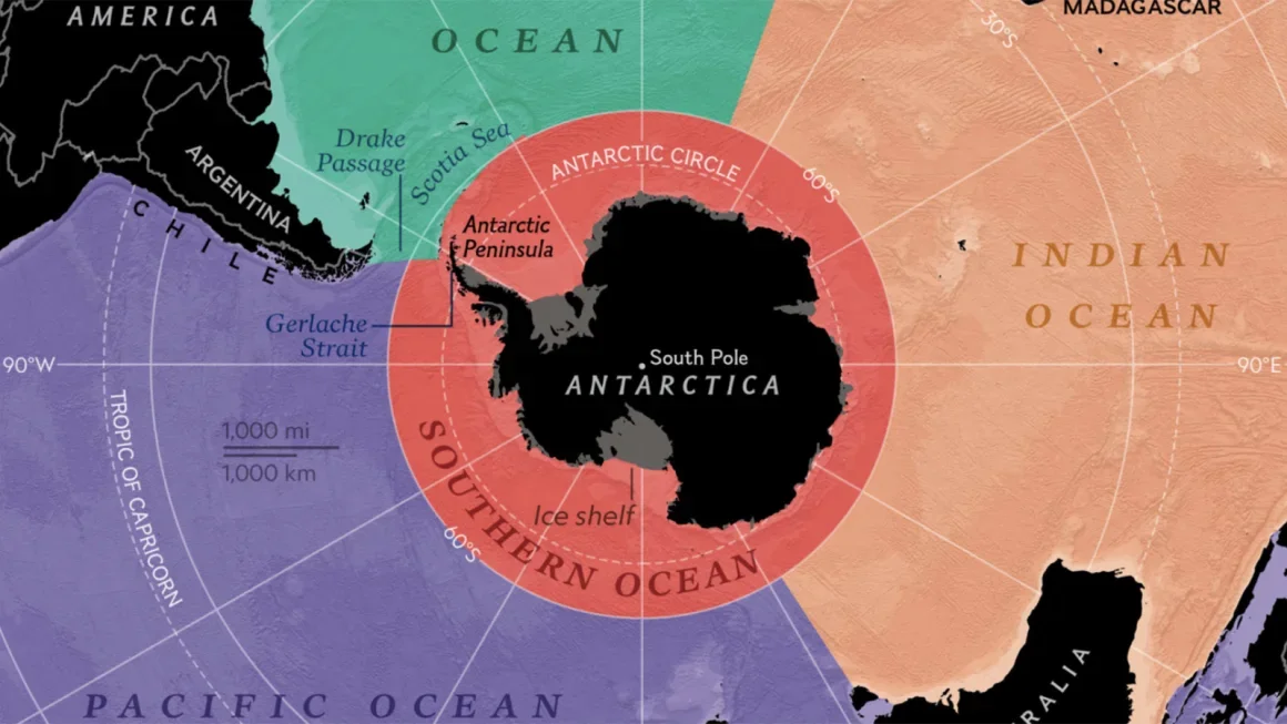 The Southern Ocean is the massive body of water that surrounds Antarctica.