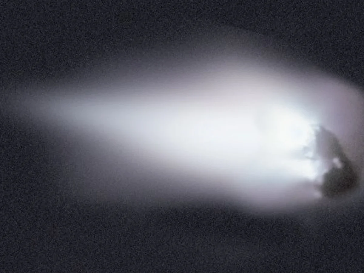 Halley’s comet nucleus seen from the Giotto spacecraft, as it passed within 600km of the comet on March 13, 1986. 
