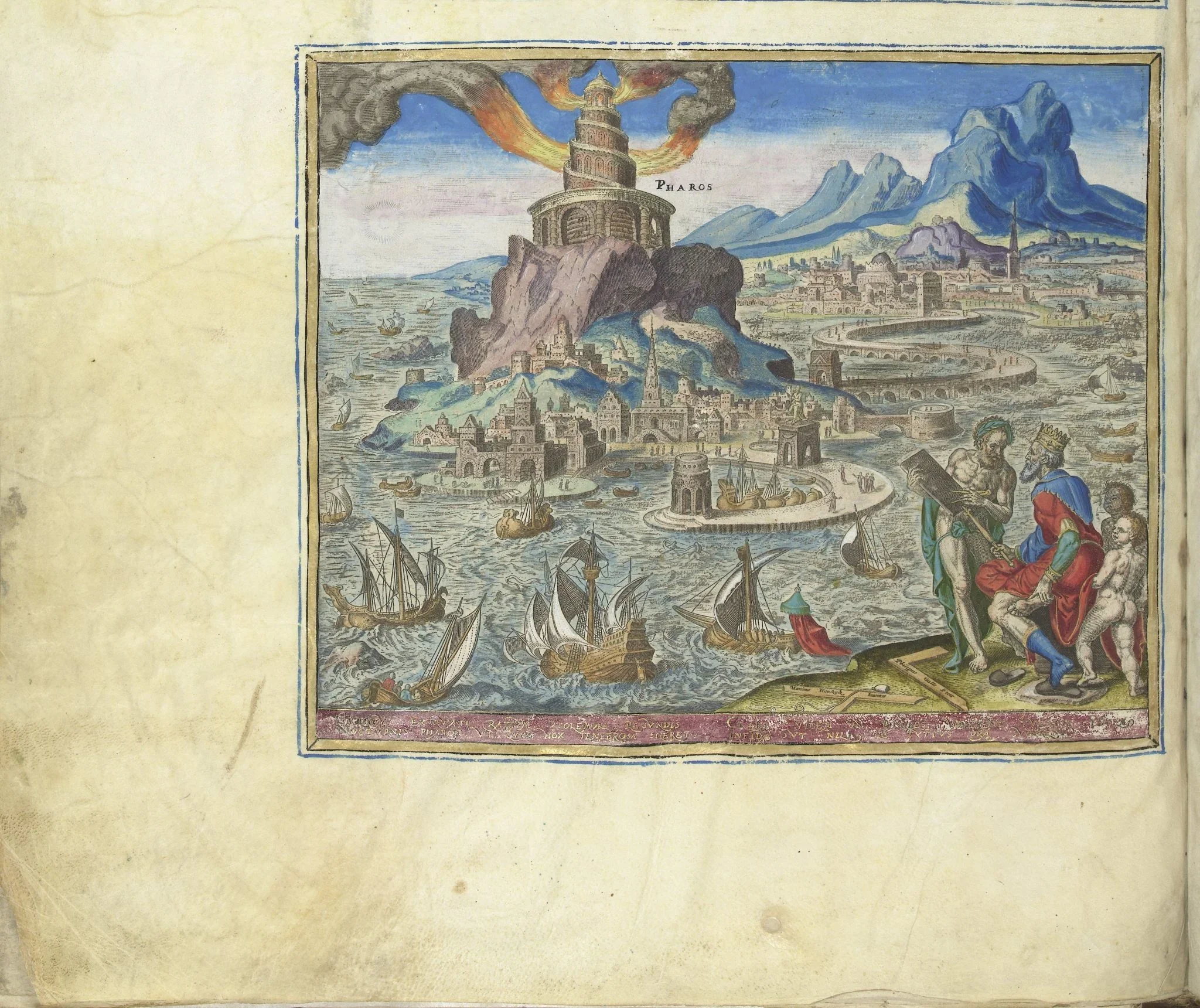 Philip Galle’s 1572 engraving “The Lighthouse at Alexandria,” part of his renowned series “The Eight Wonders of the World,” captures the grandeur of the spiral ramp of the ancient marvel.