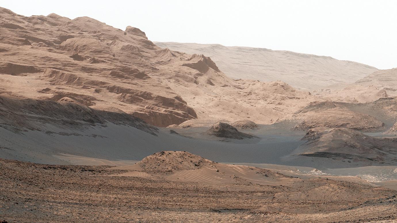 NASA’s Curiosity rover captured this photo as it ascended the Martian mountain Mt. Sharp. 