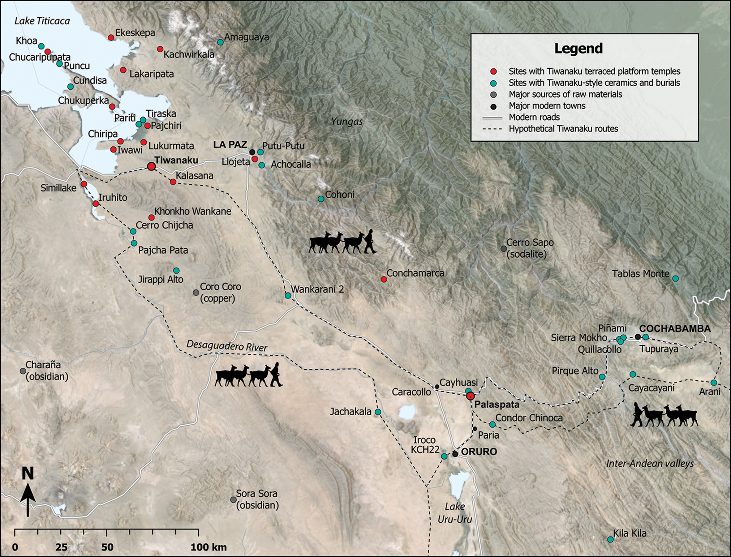 Map showing archaeological sites associated with Tiwanaku occupations