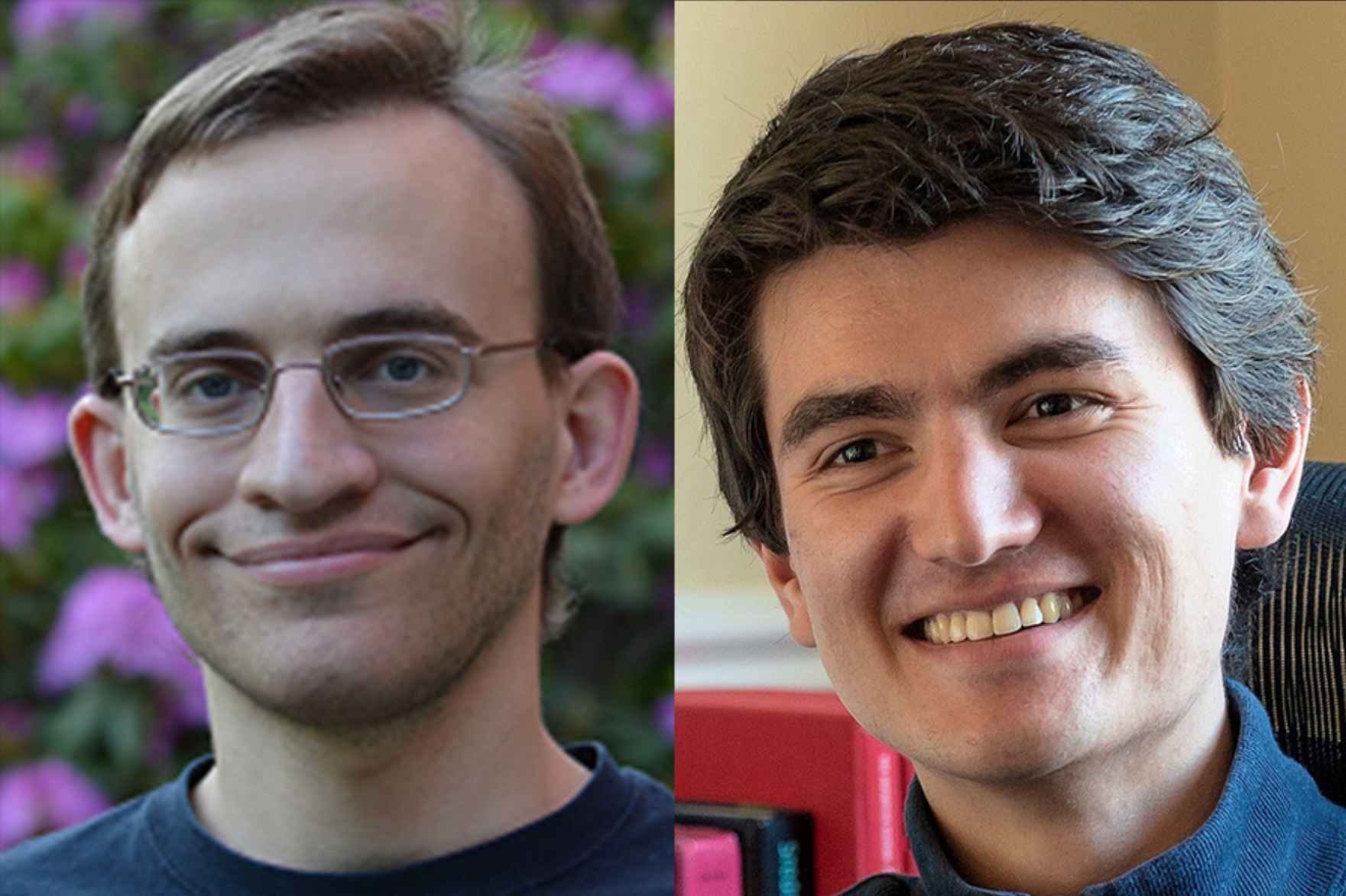 MIT postdoc David Kolchmeyer (left) and graduate student Alexander Zlokapa worked on a model of quantum gravity that sent information through a wormhole.