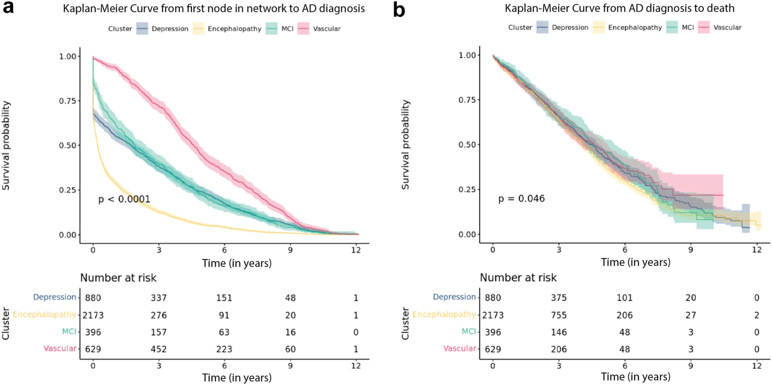 Kaplan–Meier survival curve in Alzheimer’s disease (AD) patients by trajectory cluster.