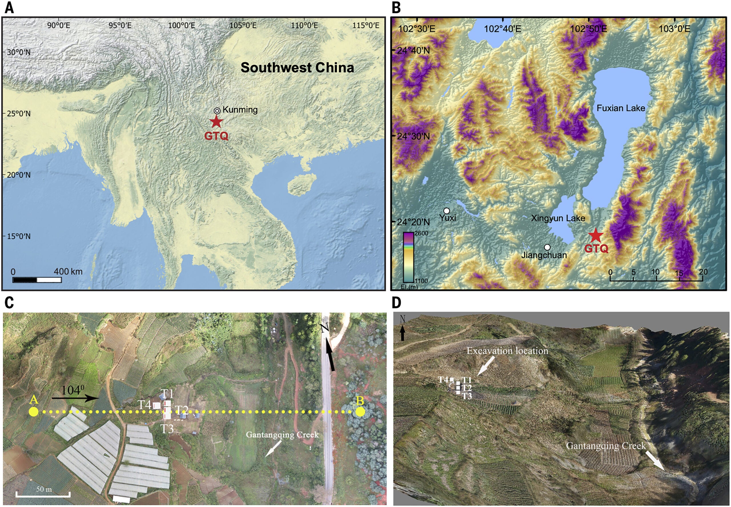 Location of the Gantangqing (GTQ) site in Yunnan province, China.