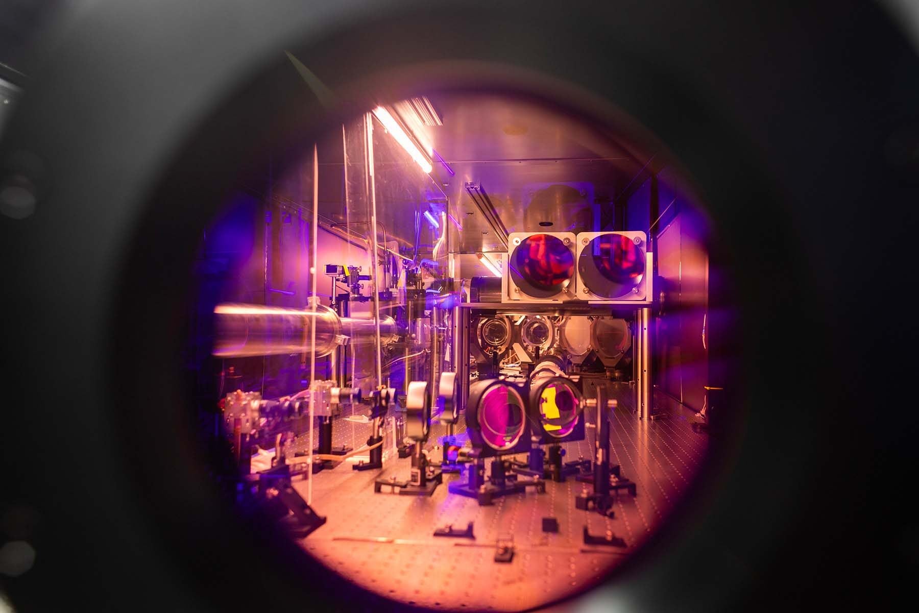 A look through the titanium-sapphire crystal that channels energy into ZEUS’s laser blasts—now the most powerful in the U.S. at two petawatts.