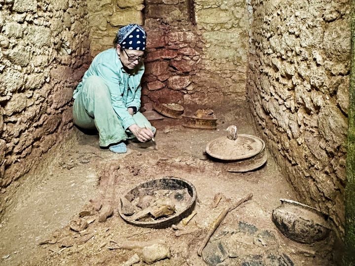 Archaeologist Diane Chase in the recently excavated tomb