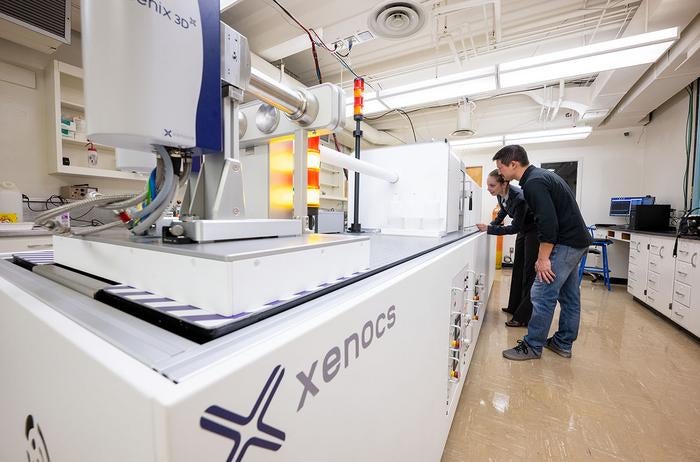 Researchers work on the X-ray beamline at WSU.