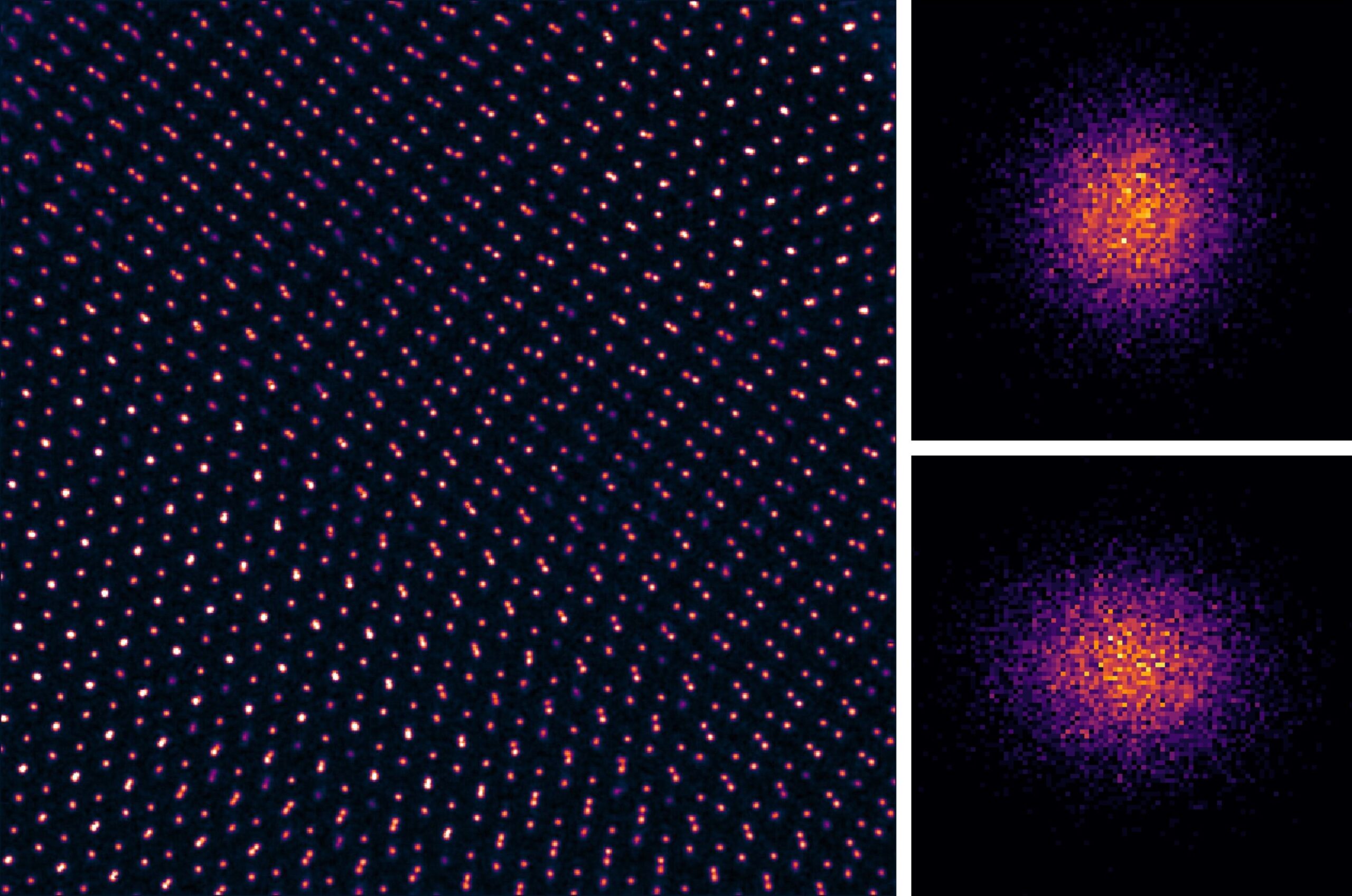 (left) atoms present in the 2D material. (right) photos of single atoms