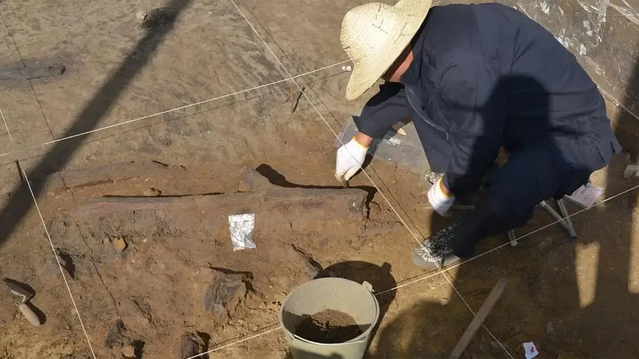 A wooden tool unearthed during excavations at the site in China.