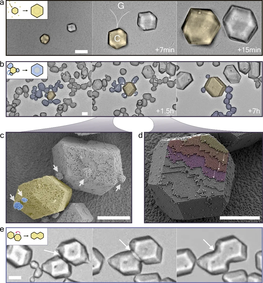 Sequential time-lapse microscopy images capturing the growth of CsCl-like colloidal crystals.