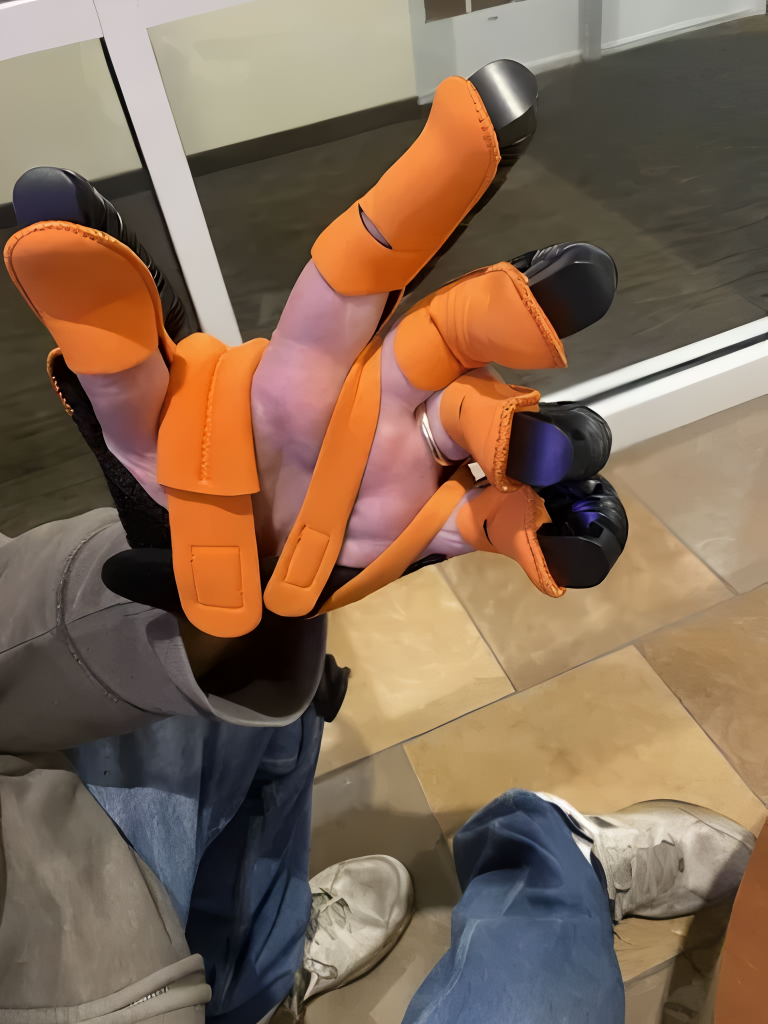 Cassidy's father wearing the glove.