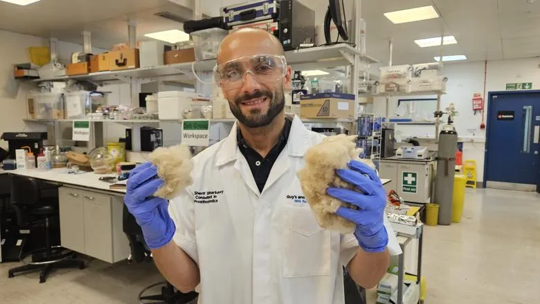 Dr Sherif Elsharkawy, senior author and consultant in prosthodontics displaying wool used in the study.