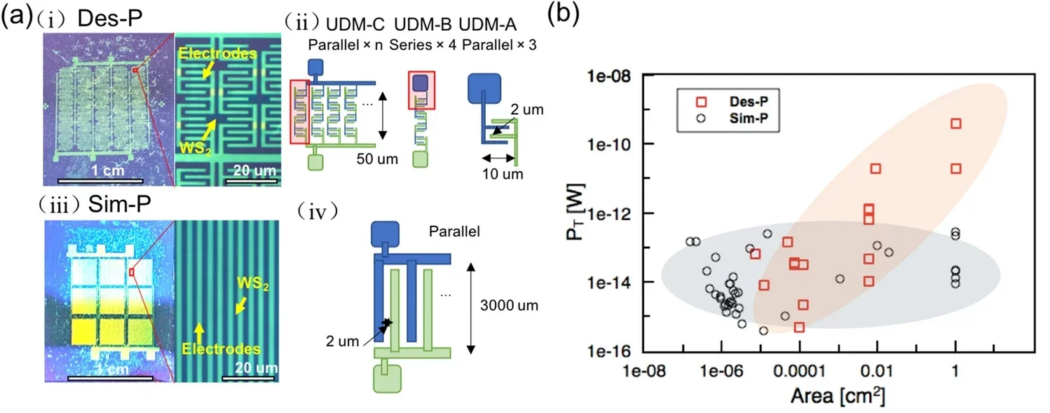 (i) Image for solar cell with designed pattern (Des-P), (ii) structure diagram of designed pattern, (iii) image for solar cell with simple pattern (Sim-P), and (iv) structure diagram of simple pattern.