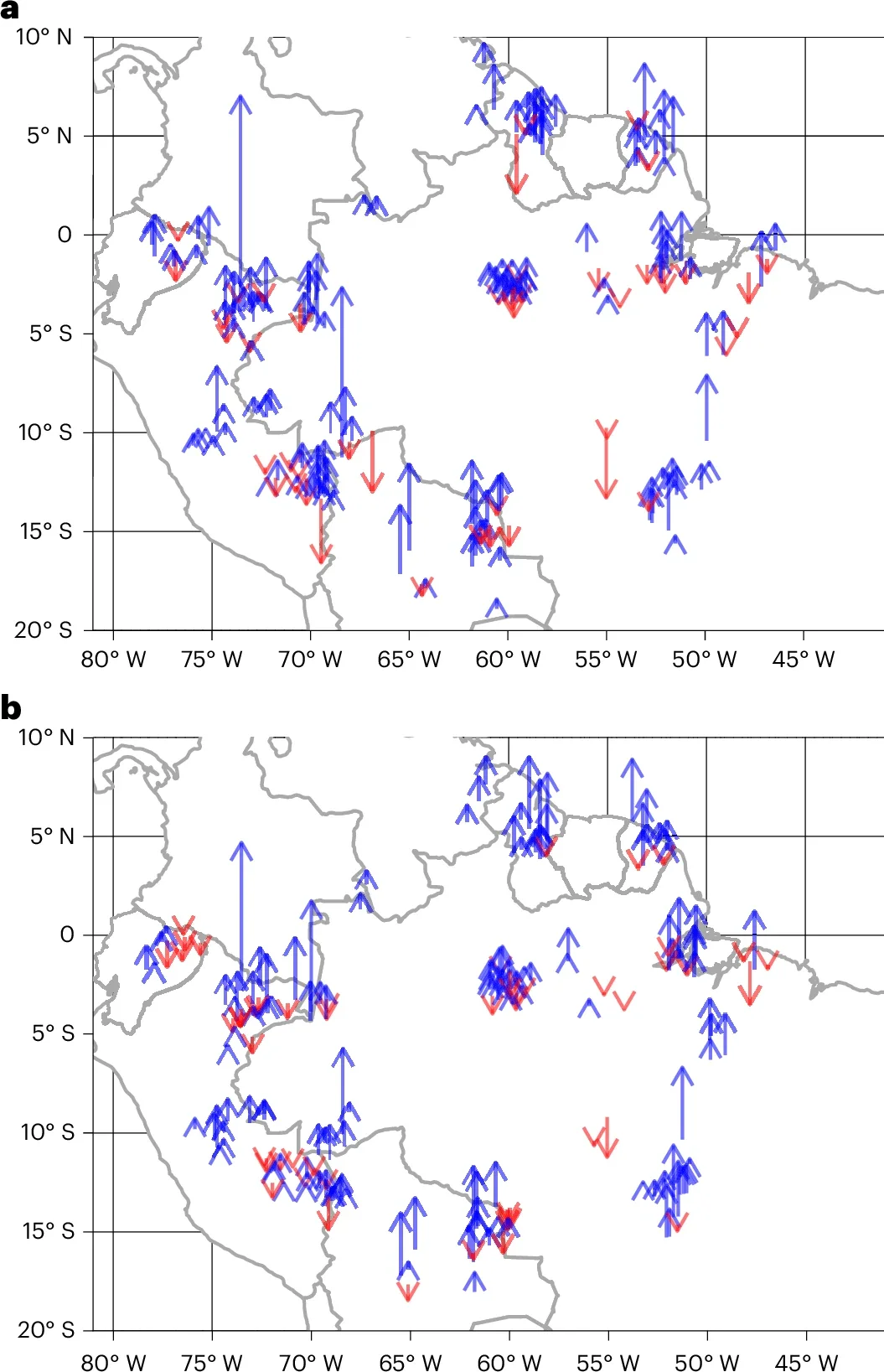 Spatial trends of mean tree size and the scale parameter across Amazonian forests.