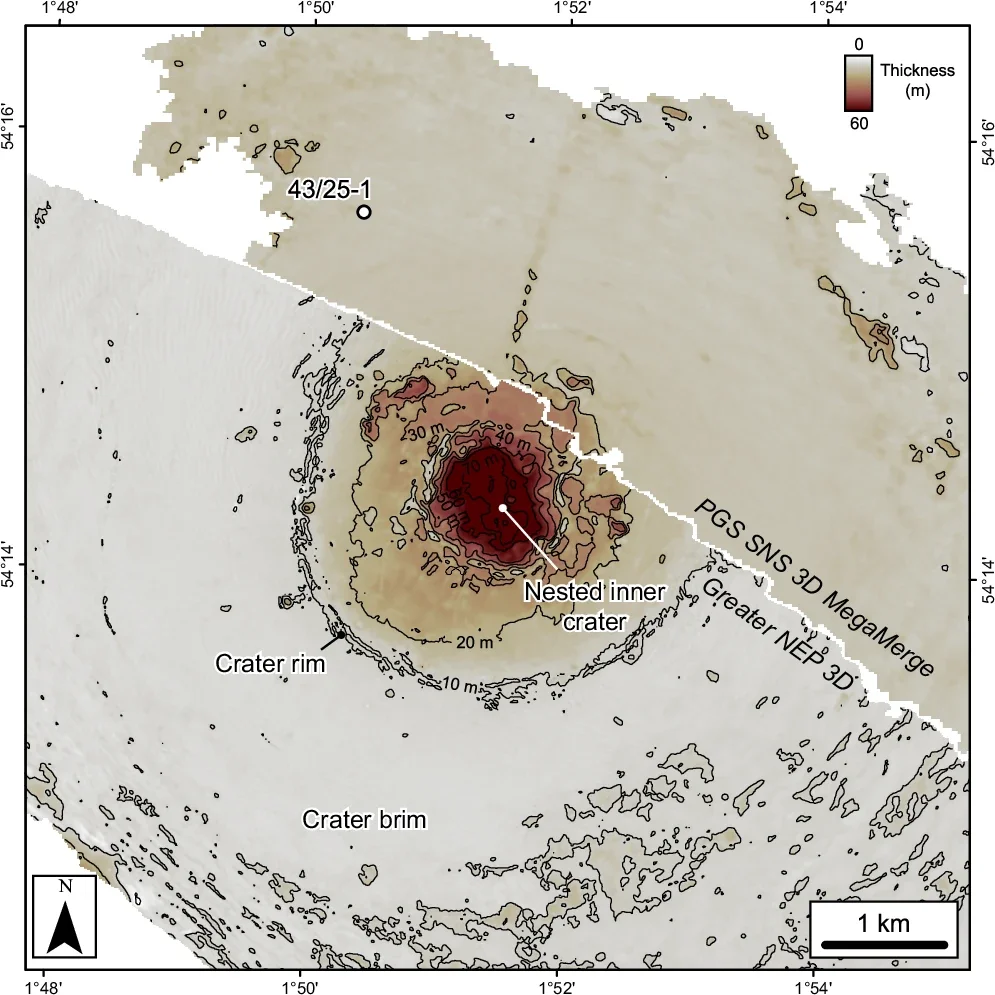 Crater thickness map between crater floor horizons CF1 and CF2.