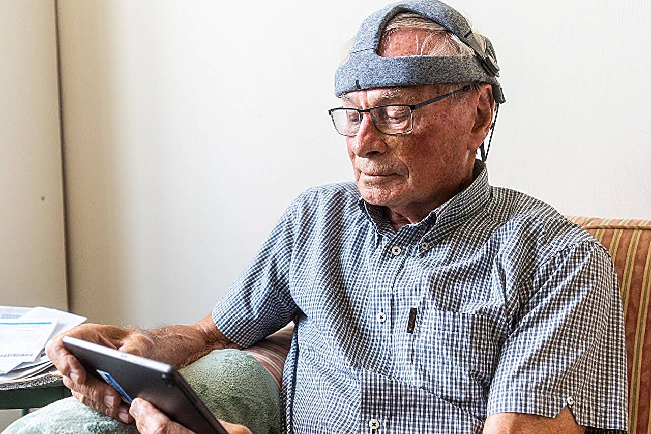 John Stennard, a healthy volunteer, taking the Fastball test in his home.