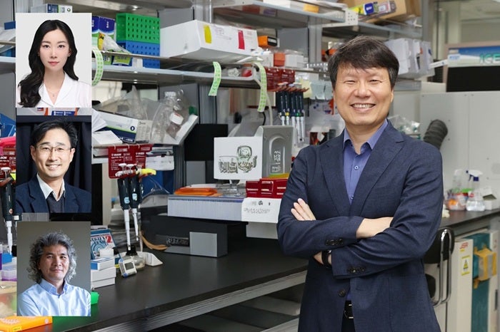 Research team photo (from top left) Dr.  Bobae Hyeon, Professor Daesoo Kim, Director Chang-joon Lee, (right) Professor Won Do Heo.