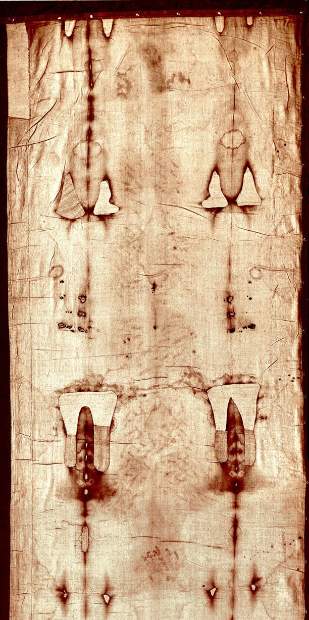 Cropped image of the Turin Shroud before the 2002 restoration. 