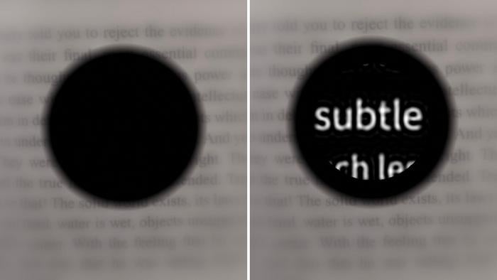 Left: Simulation of a patient's vision with macular degeneration. Right: Simulation of the patient’s vision enhanced with the PRIMA eye prosthesis. 
