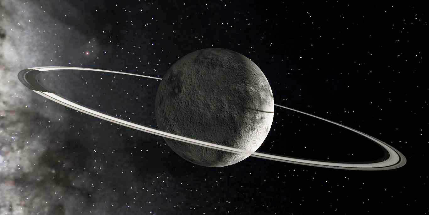 AI generated: Centaur/comet/asteroid/dwarf planet candidate 2060 Chiron with rings as rendered in Celestia.