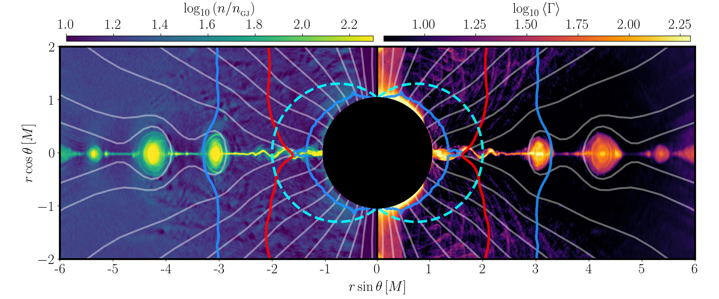 Total number density of particles normalized to the Goldreich–Julian density n/nGJ as measured by a FIDO observer.