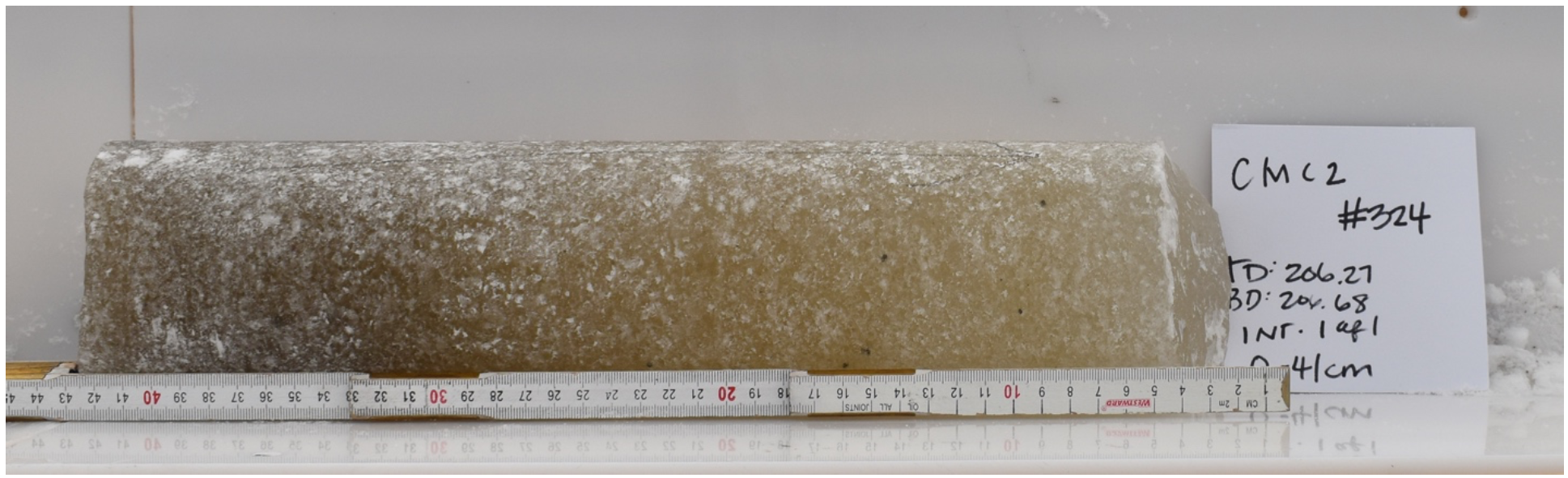 Dirty basal ice from 206 meters in ALHIC1902. The ice sits stratigraphically below ice with a 6-million-year 40ArATM age.