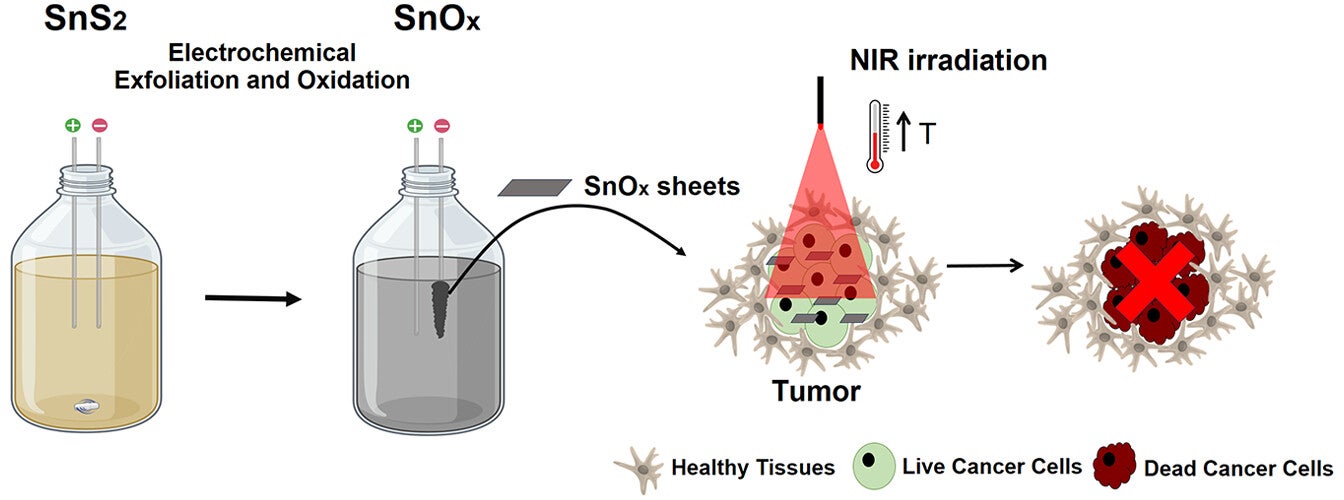 Graphical abstract of the study. Near-infrared (NIR) photothermal therapy (PTT) using nanomaterials is a promising strategy for selective cancer treatment. 