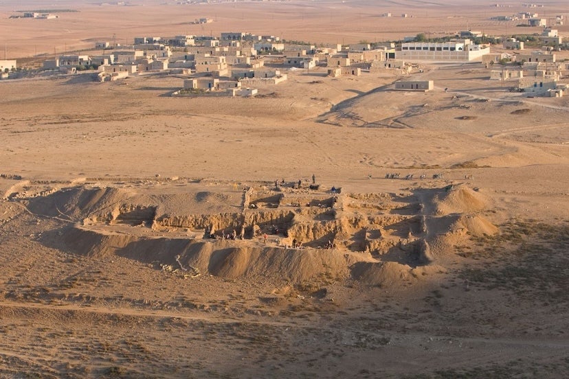 Aerial view of the excavations at the Neolithic site of Tell Halula in Syria.