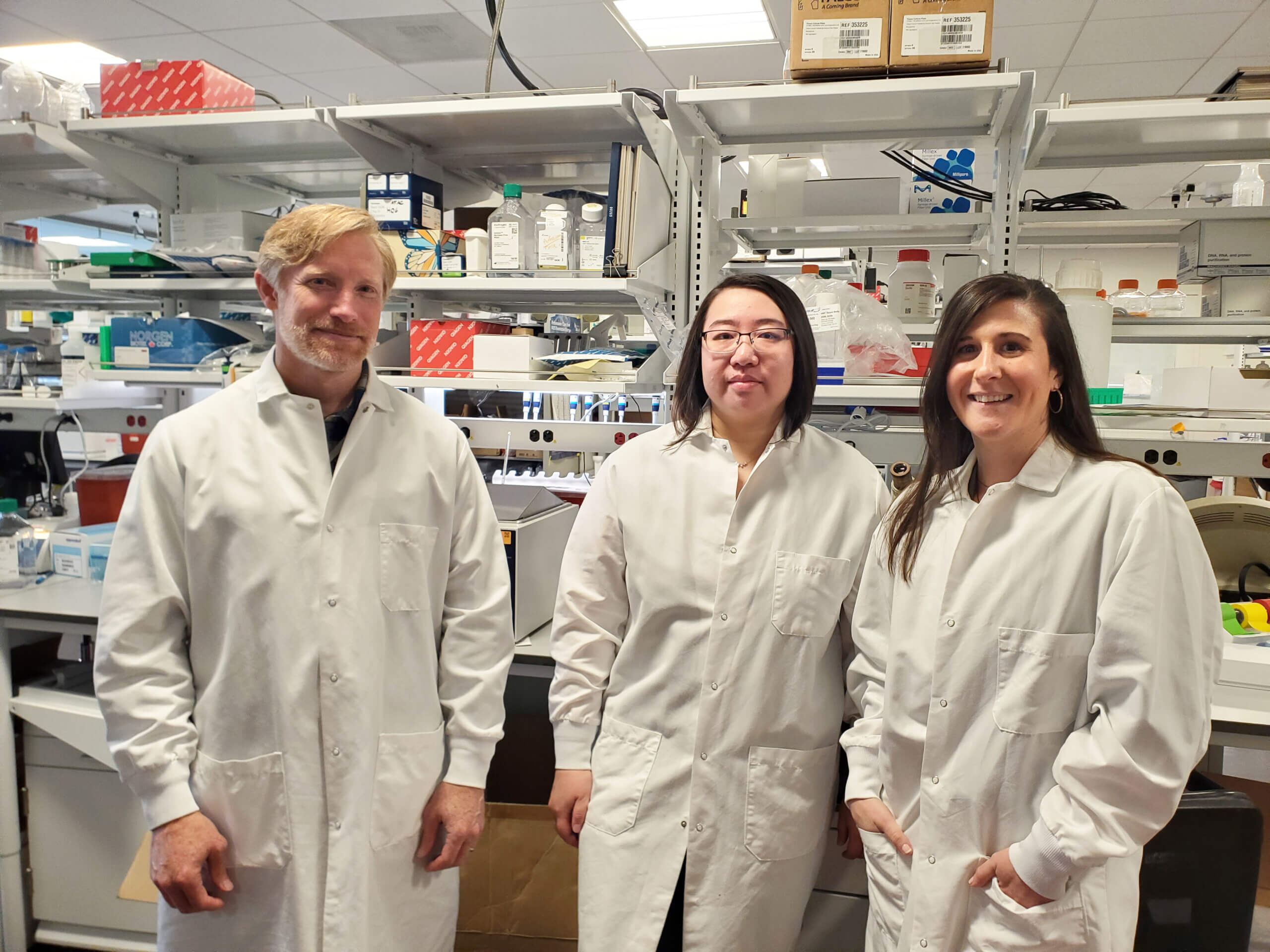 Allen Institute researchers Boaz Levi, Ph.D., associate investigator; Rong Guo, Ph.D., scientist; and Meagan Quinlan, Ph.D., scientist. 