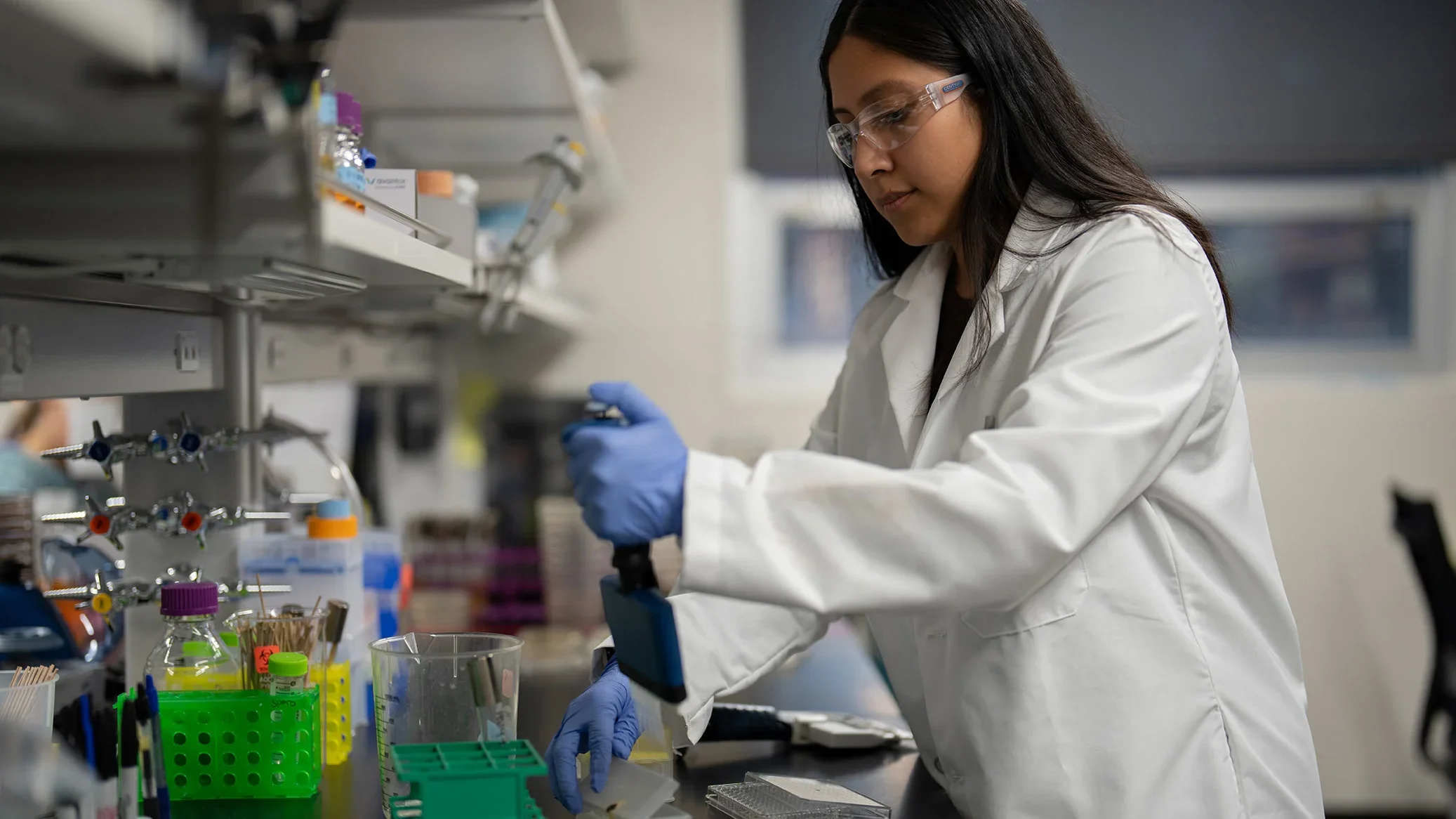 Celine Lopez Padilla, one of two undergraduate researchers on the project, conducted bacterial experiments. 